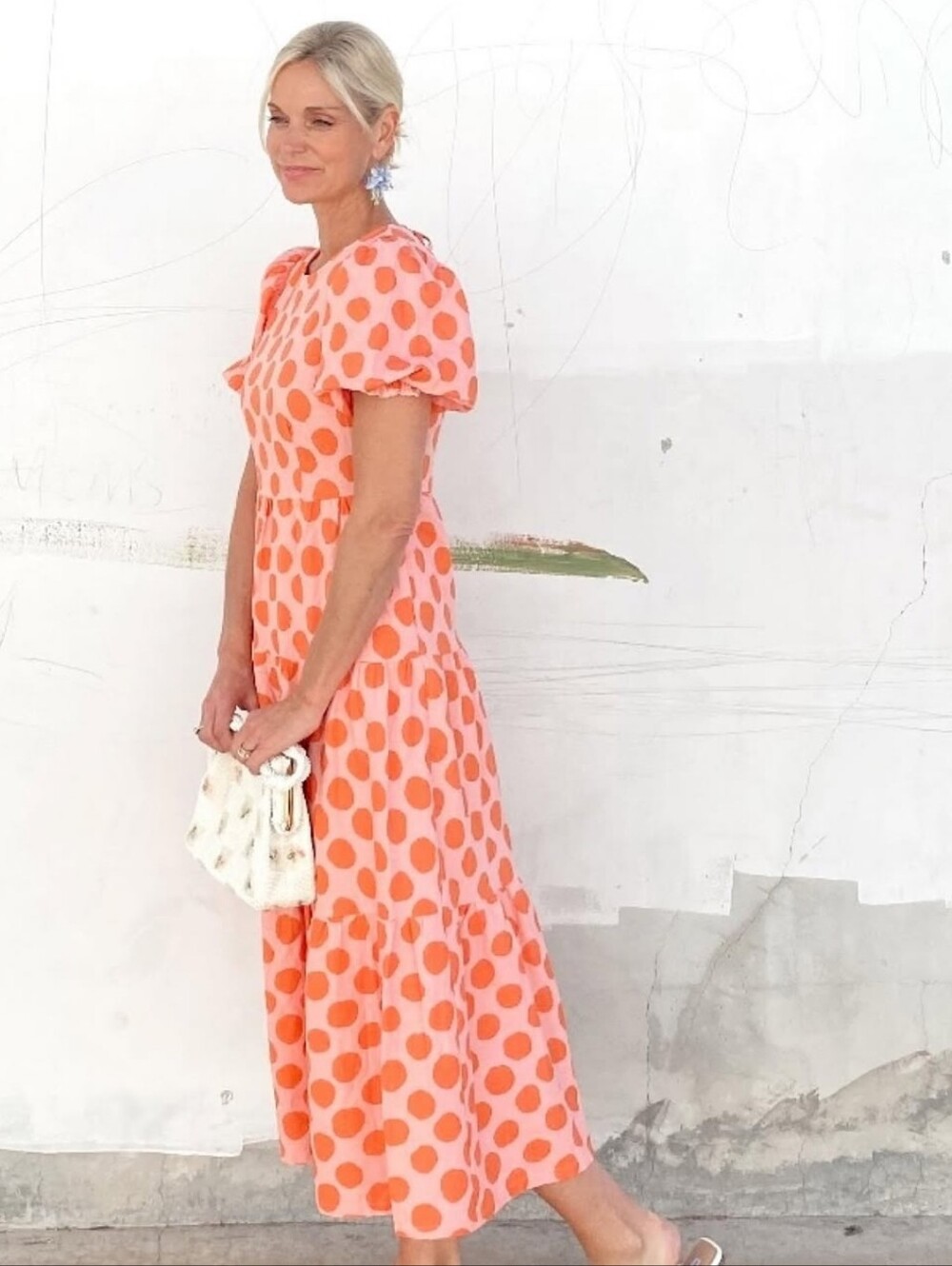 Who What Wear Polka Dot Puff Sleeve Dress